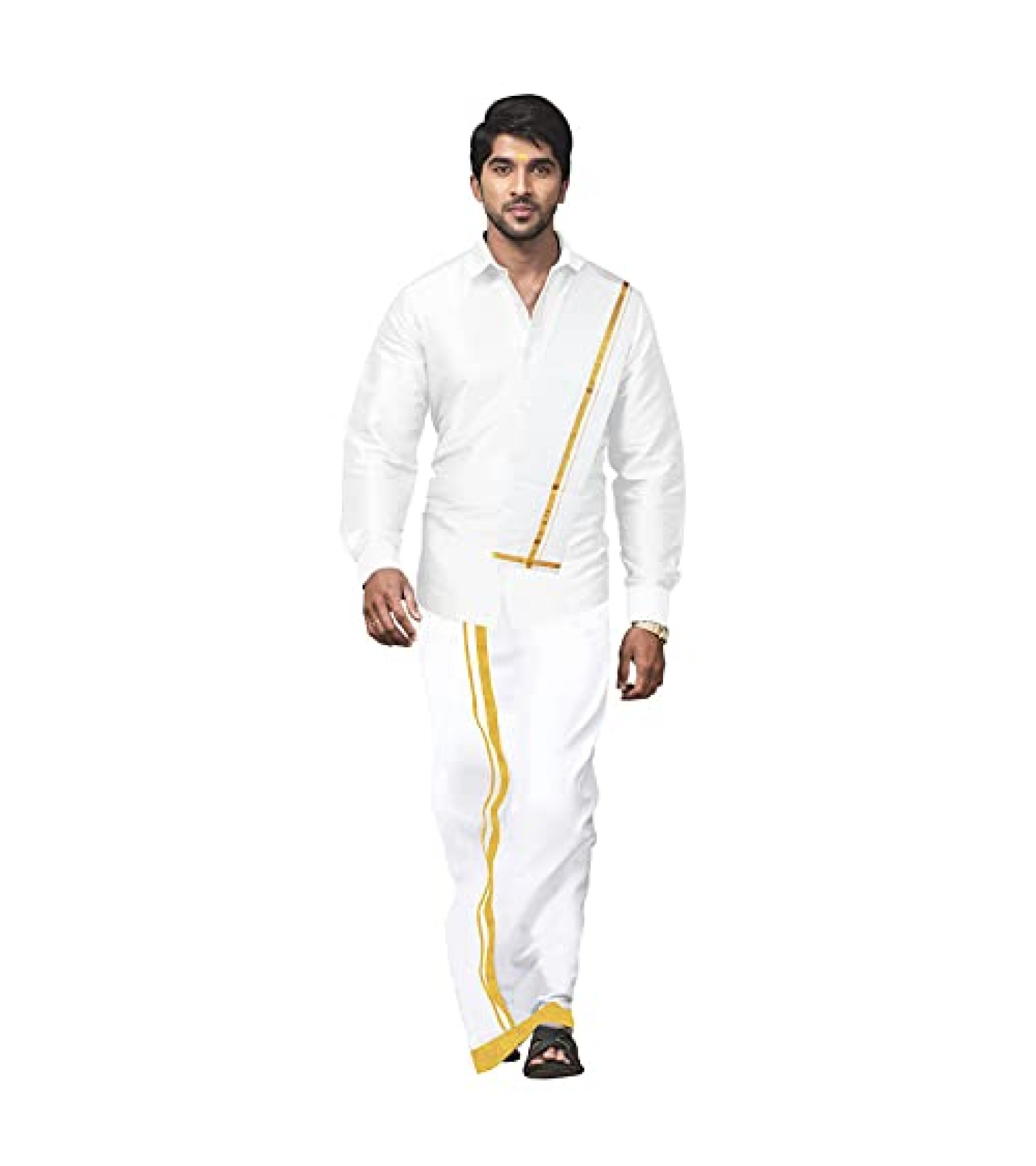 Abaranji Mens Cotton White Dhoti with Shirt Combo Set